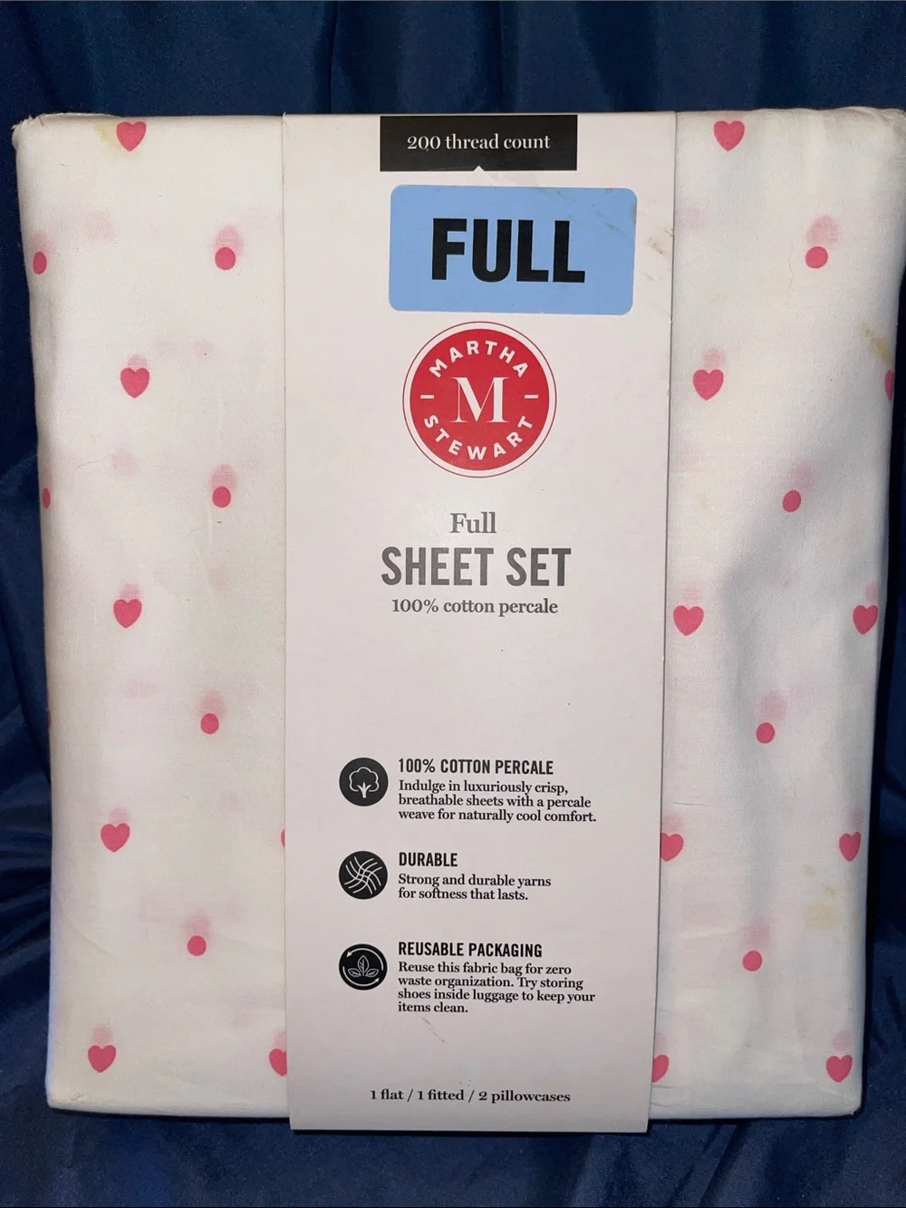Martha Stewart White Sheet Set with Pink Heart Dot Print